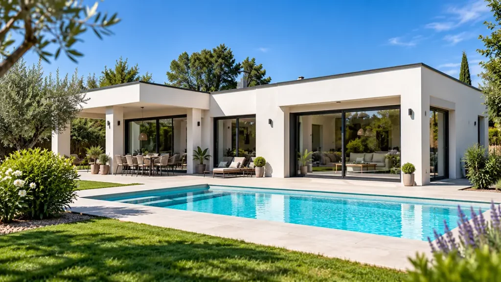 Maison contemporaine avec piscine réalisée par MMC Construction