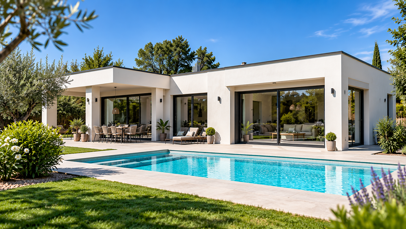 Maison contemporaine avec piscine réalisée par MMC Construction