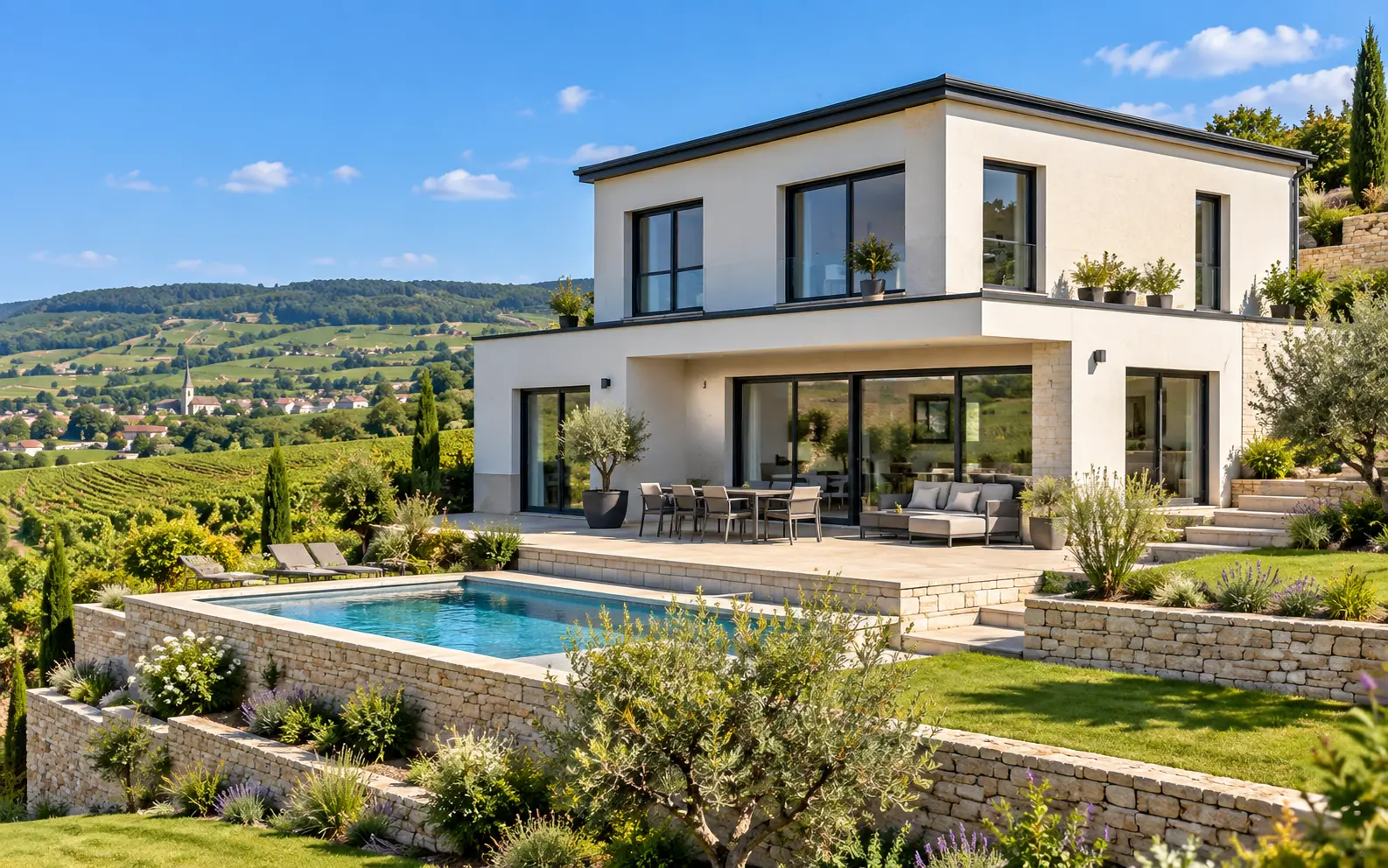 Maison contemporaine adaptée à un terrain en pente près de Beaune